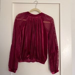 Free People velvet burgundy Blouse lace Small P